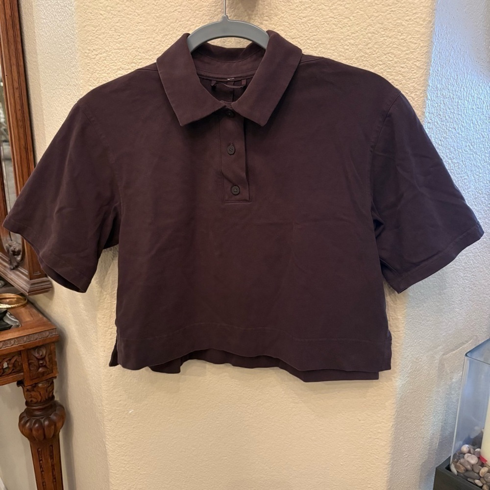 LULULEMON Women Dark Brown Cropped Polo Shirt Size S/M